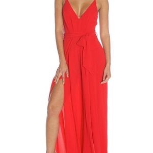 Red Spaghetti Strap Open Back Jumpsuit